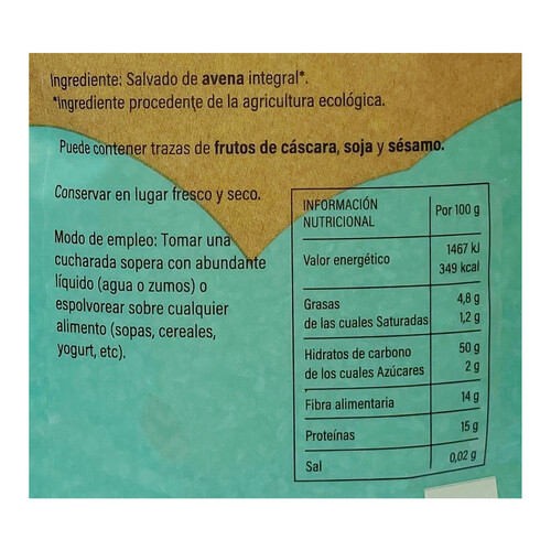 4 HECTÁREAS BIO  Salvado de avena 500 g 