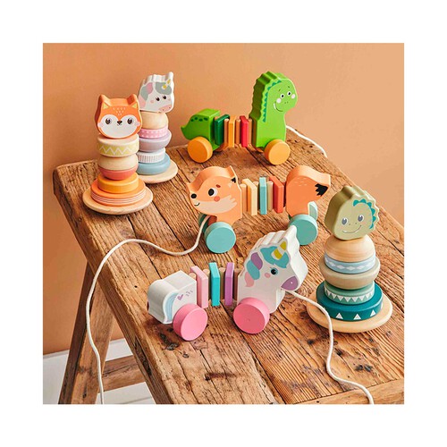 Aros de madera apilables de animalitos ONE TWO FUN ALCAMPO +12meses.