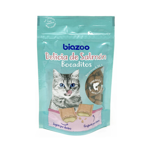 BIAZOO Bocaditos para gatos con sabor a delicias de salmón BIAZOO 60 g.