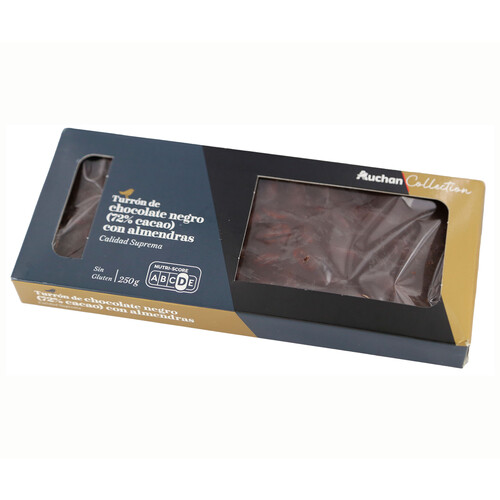 ALCAMPO GOURMET Turrón de chocolate ( 72 % cacao ) con almendras 250 g.