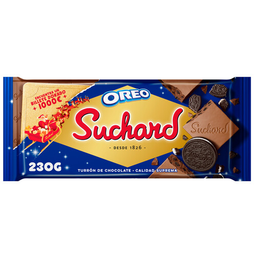 SUCHARD Turrón de chocolate con trocitos de galleta al cacao (Oreo) 230 g.