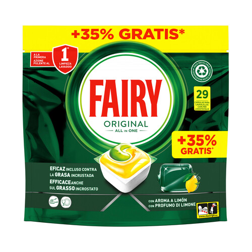 FAIRY Original Detergente todo en uno para lavavajillas en cápsulas, aroma a limón 29 uds.