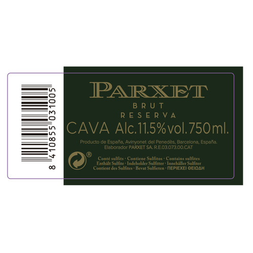 PARXET Cava brut reserva botella de 75 cl.