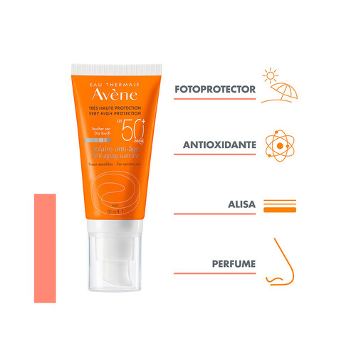 THERMALE AVÉNE Protector solar facial antiedad con FPS 50+ (muy alto), para pieles sensibles 50 ml.