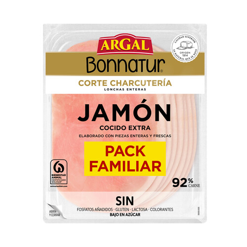 ARGAL Bonnatur corte charcuteria jamón cocido extra cortado en lonchas enteras 200 g.