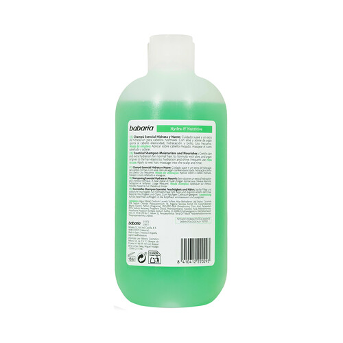 BABARIA Hydra & nutritive Champú hidratante y nutritivo, de uso diairo, para todo tipo de cabellos 500 ml.