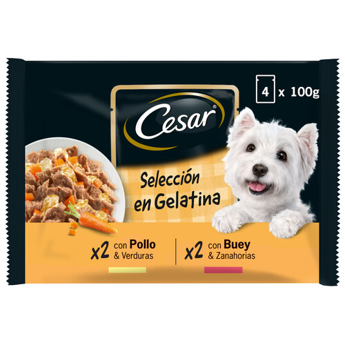 CESAR Comida para perro adulto bocaditos de gelatina CESAR 4 unidades de100 gr.