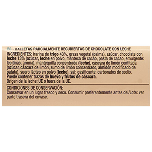 PRODUCTO ALCAMPO Galletas sprtis parcialmente recubiertas de chocolate con leche 150 g.