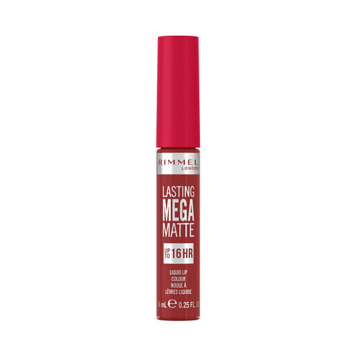 RIMMEL Lasting mega matte tono 500 Fire starter Pintalabios líquido de larga duración (16 horas) con acabado mate.