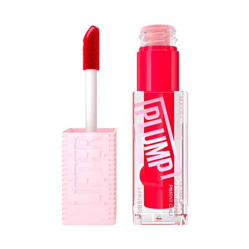 MAYBELLINE Lifter plump Tono 004 Red flag Brillo de labios voluminizador con ácido Hialurónico y chili pepper.