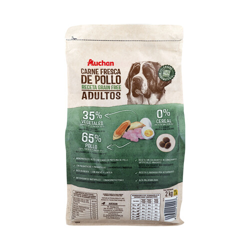 PRODUCTO ALCAMPO Grain free Alimento completo para perros adultos a base de pollo 2 kg.