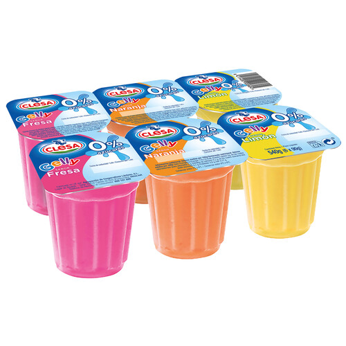 CLESA Gelatina de varios sabores (2 limón, 2 naranja y 2 fresa), 0% azúcares CLESA 6 x 90 g.