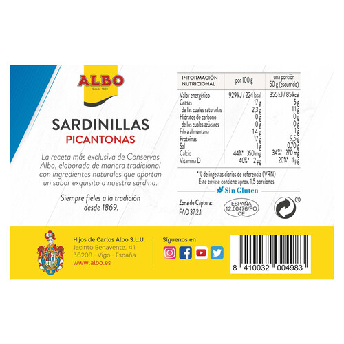 ALBO Sardinillas picantonas 8/12 piezas 105 g