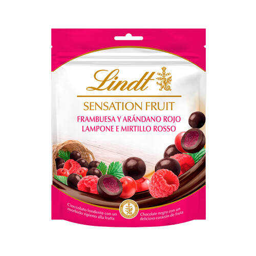 LINDT Bolas de chocolate rellenas de frambuesa y arándano rojo 150 g.