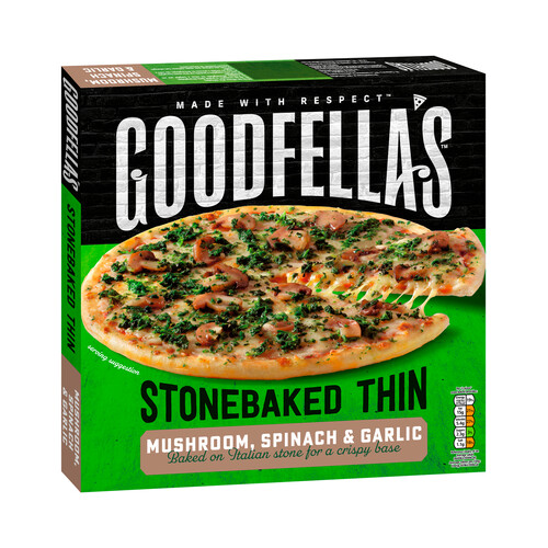 GOODFELLA´S Pizza congelada cocida en horno de piedra de champiñones y espinacas con ajo 378 g.