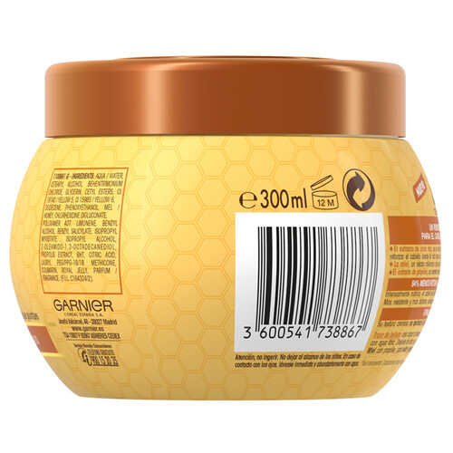 ORIGINAL REMEDIES Mascarilla capilar reconstituyente con jalea real, miel y extracto de propóleo para cabello dañado y quebradizo ORIGINAL REMEDIES Tesoros de la miel de Garnier 300 ml.