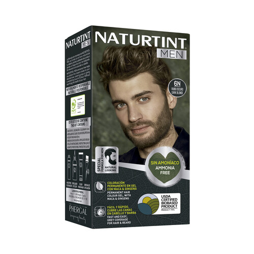 Coloración permanente en gel para barba y cabello, tono 6N rubio oscuro NATURTINT Men.