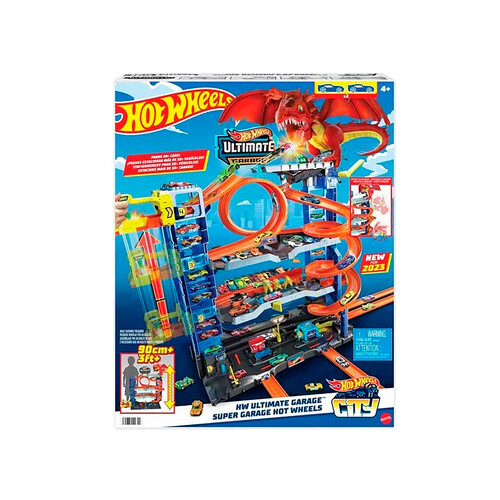 Pista HOT WHEELS Ultimate Garaje para coches de juguete con dragón y 4 niveles, incluye 2 vehículos, +4 años (MATTEL HKX48)