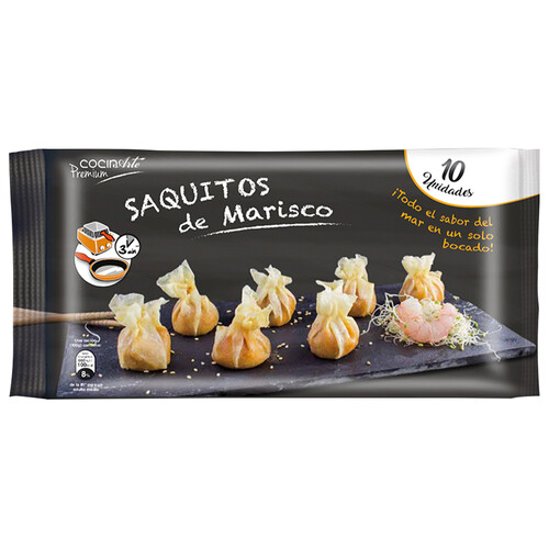 COCINARTE Delicioso relleno de marisco, envuelto en crujiente pasta filo en forma de saquito Premium 10 uds.