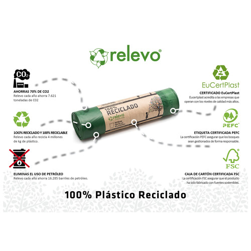 RELEVO Bolsas basura 100 % reciclada 50 l. 15 uds.