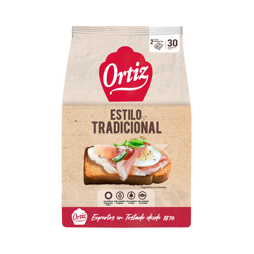 ORTIZ Pan tostado extra crujiente estilo tradicional 30 uds. 324 g.