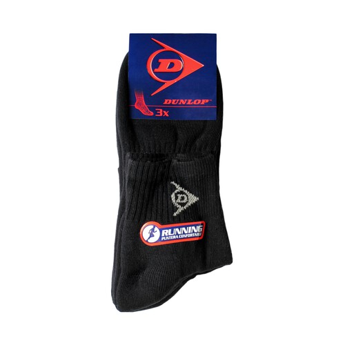 Pack de 3 pares de calcetines tobilleros DUNLOP Running, color negro, talla 39/42.