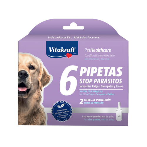 VITAKRAFT Pipetas stop parásitos para perros grandes más de 30 kg. 6 uds.