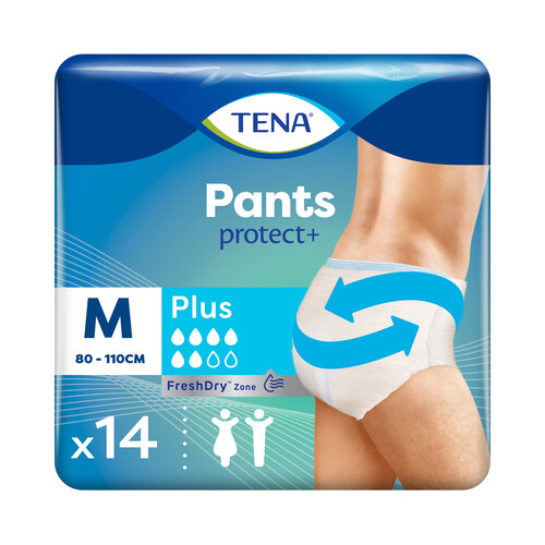 TENA Pants protect+ Pañal de incontinencia unisex para adultos para perdidas severas de orina, talla M (80-110 cm) 14 uds.