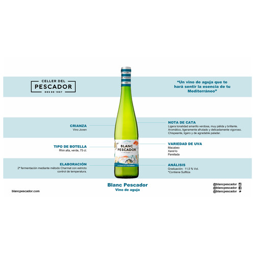 BLANC PESCADOR Vino blanco de aguja botella 75 cl.