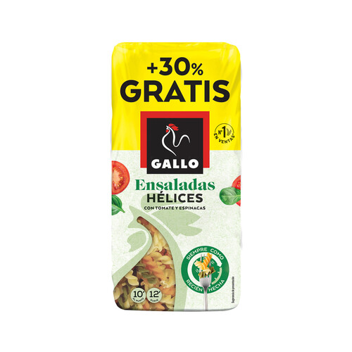 GALLO Pasta hélice con espinacas y tomate GALLO paquete 450 g.