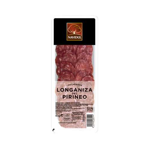 NAVIDUL Longaniza del Pirineo, sin gluten y cortado en lonchas NAVIDUL 45 g.