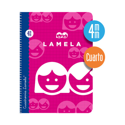 Libreta espiral tamaño cuarto,40 hojas, cuadrovía de 4mm, EDITORIAL LAMELA