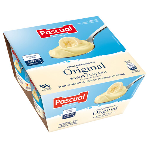 PASCUAL Yogur pasteurizado con sabor a plátano 4 x 125 g.