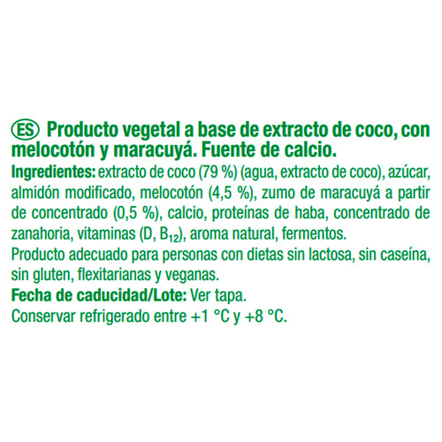 AUCHAN Yogur vegetal de coco con melocoton y maracuya Producto Alcampo 400 g. 