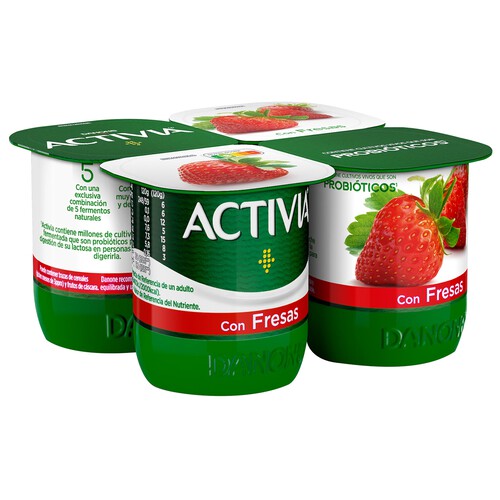 ACTIVIA Bífidus con trocitos de fresas de Danone 4 x 120 g.