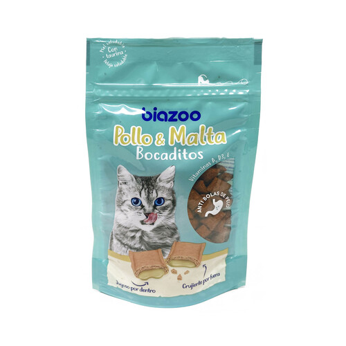 BIAZOO Bocaditos para gato a base de pollo y malta BIAZOO 60 g.