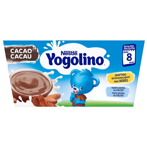 YOGOLINO Postre lácteo con cacao, adapatado para bebés a partir de 8 meses YOGOLINO de Nestlé 4 x 100 g.