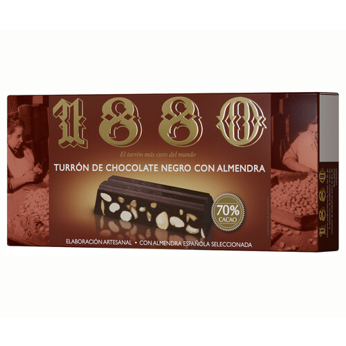 1880 Turrón de chocolate con almendras 70 % cacao 200 g.