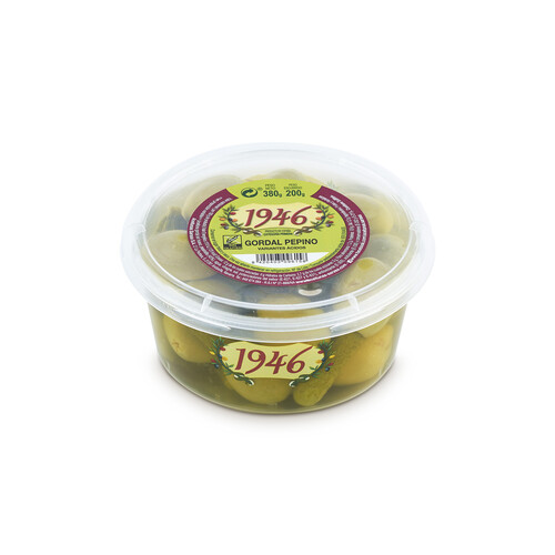 1946 Aceitunas gordal pepino tarrina 1946 200 gramos.