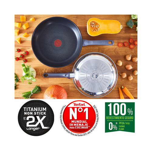 Sartén de 20 centímetros antiadherente de acero inoxidable, apta para inducción, Daily Cook Titanium, TEFAL.