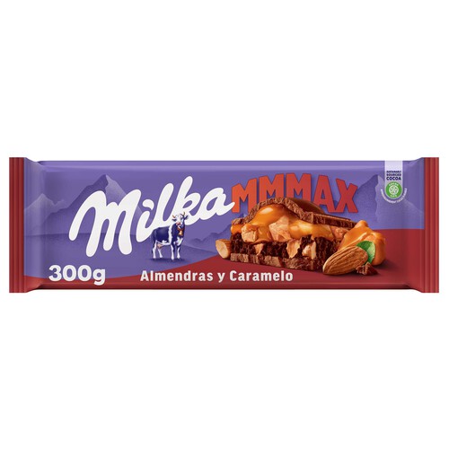 MILKA Chocolate con leche, almendras, crema y caramelo 300 g.