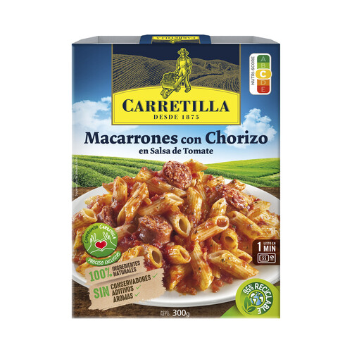 CARRETILLA Macarrones con chorizo en salsa de tomate CARRETILLA 300 g.