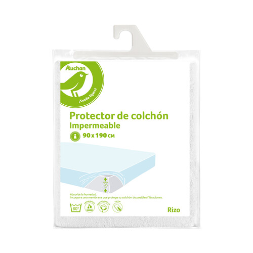 Protector de colchón rizo impermeable, 75% algodón, 25% poliéster, 150cm. PRODUCTO ECONÓMICO ALCAMPO.