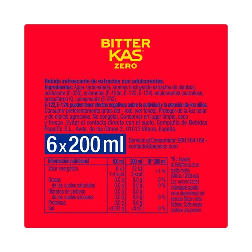 BITTER KAS Zero  Bitter sin azúcar y sin alcohol pack de 6x25 cl