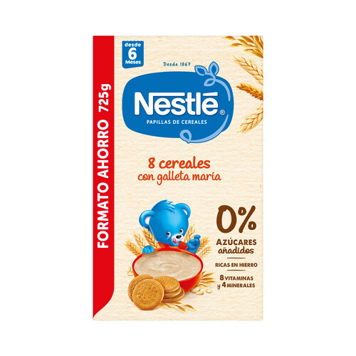 NESTLÉ Papilla de 8 cereales con galleta María a partir de 6 meses NESTLÉ 725 g.