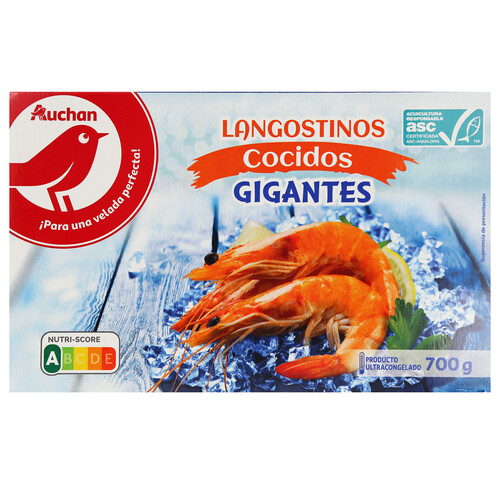 AUCHAN Langostinos gigantes 14 / 18, cocidos y ultracongeldos 700 g (P.N). Producto Alcampo