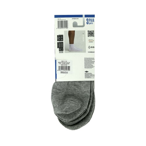 Pack de 3 pares de calcetines deportivos para hombre POMPEA, color gris, talla 43/46.