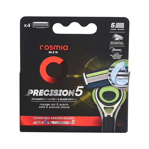 COSMIA Recambio de cuchillas de 5 hojas para maquinilla de afeitar COSMIA Flex+5 4 uds.