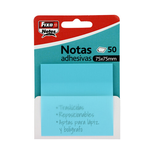 Notas adhesivas de 75x75mm, 50uds, color azul, FIXO.