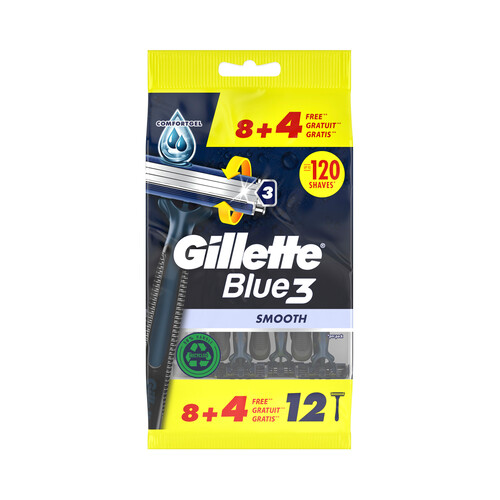 GILLETTE Blue 3 smooth Cuchilla (maquinilla) de afeitar desechable con cabezal pivotante de triple hoja 8 uds.